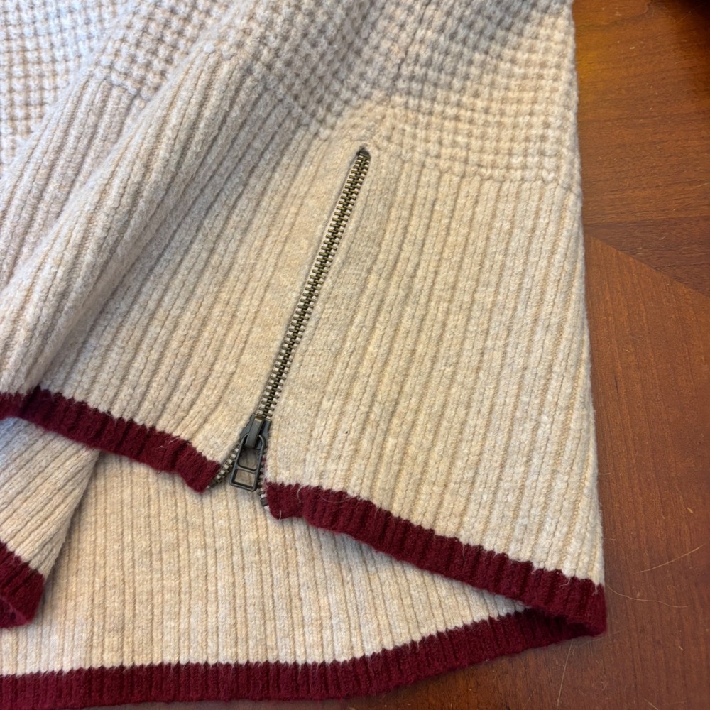 LL‎ Bean Womens Large Petite Fair Isle Turtleneck Sweater Waffle Knit Red Cream - Picture 5 of 13